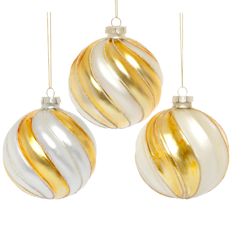 2-Toned Fluted Ball Ornament - 4 Inches Set Of 6