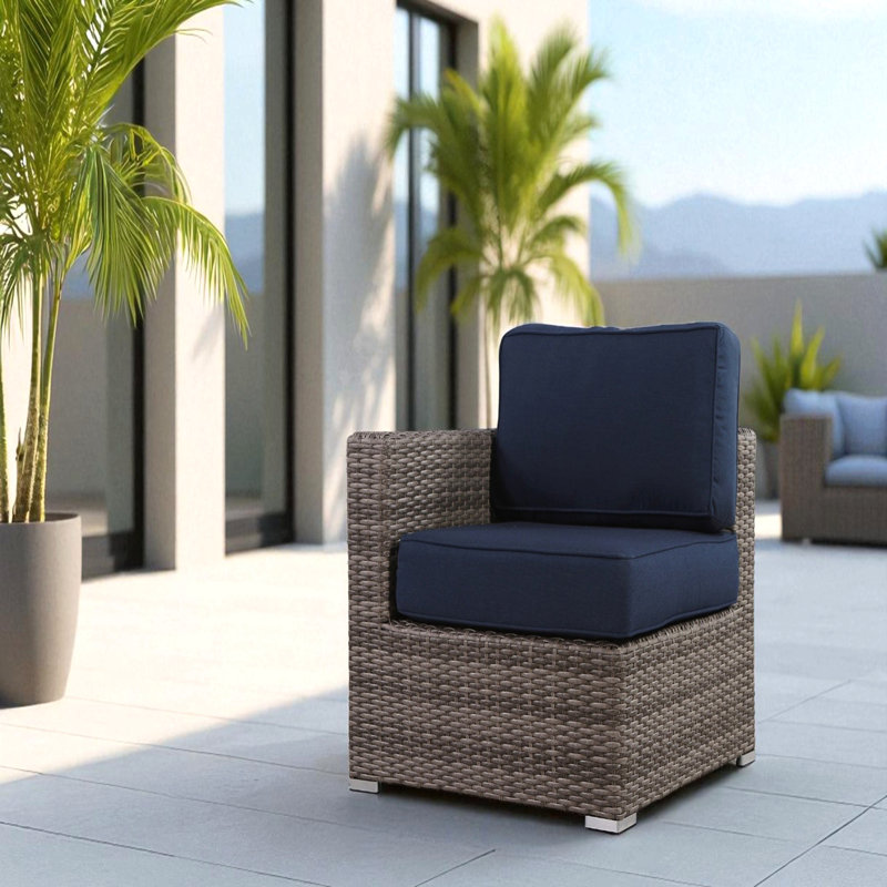Canapé modulaire Wicker R L, Bleu, Mélange de bruns