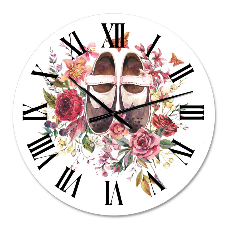 Chaussures rétro Oxford avec fleurs sauvages - horloge murale maison de campagne, Moyen