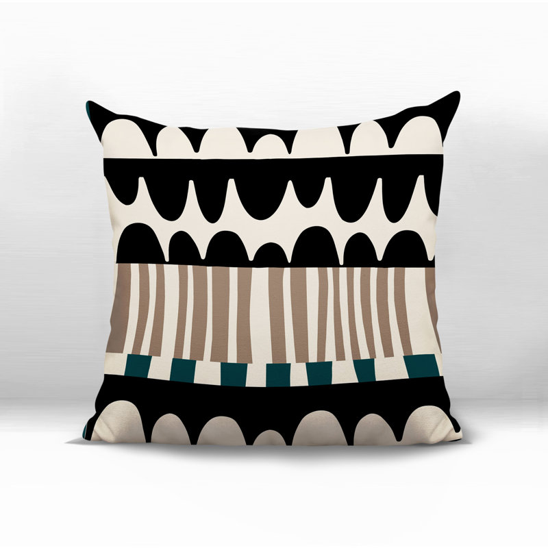 Coussin carré intérieur / extérieur Rami, Émeraude / noir / blanc cassé abstrait, H 15 po x l 15 po