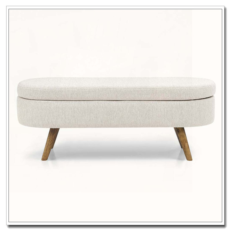 Ottoman Oval Storage Bench,Rubber Wood Legs, Beige