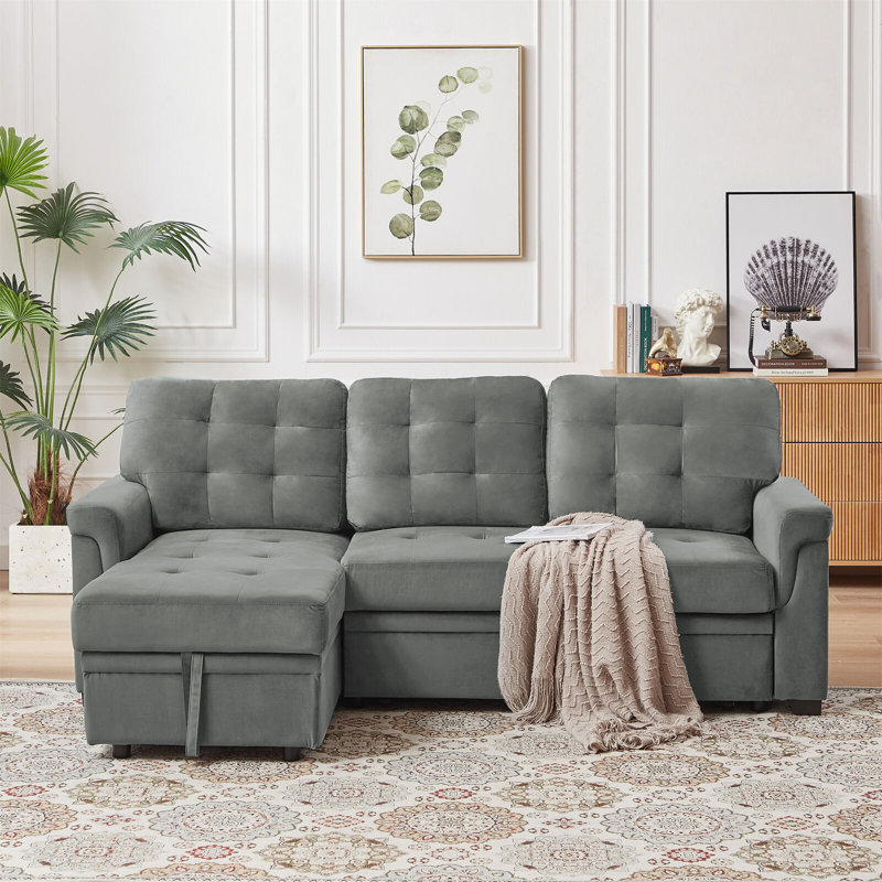 Wilcoxen 3 Seater Foam Sofa Bed, Grey, Velvet