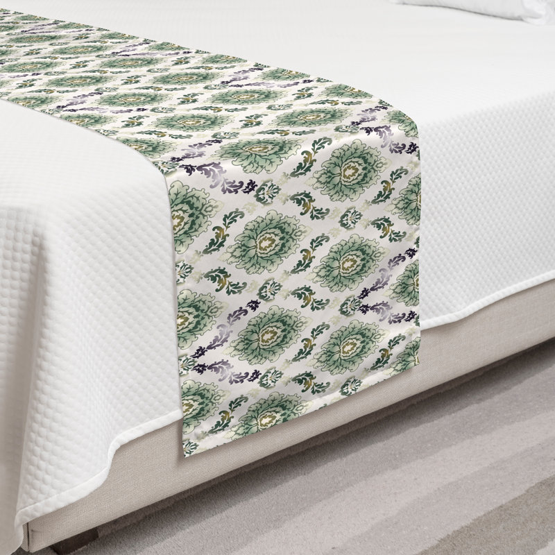 Ambesonne Classical Bed Runner Orient Damask Pattern Multicolor, Twin
