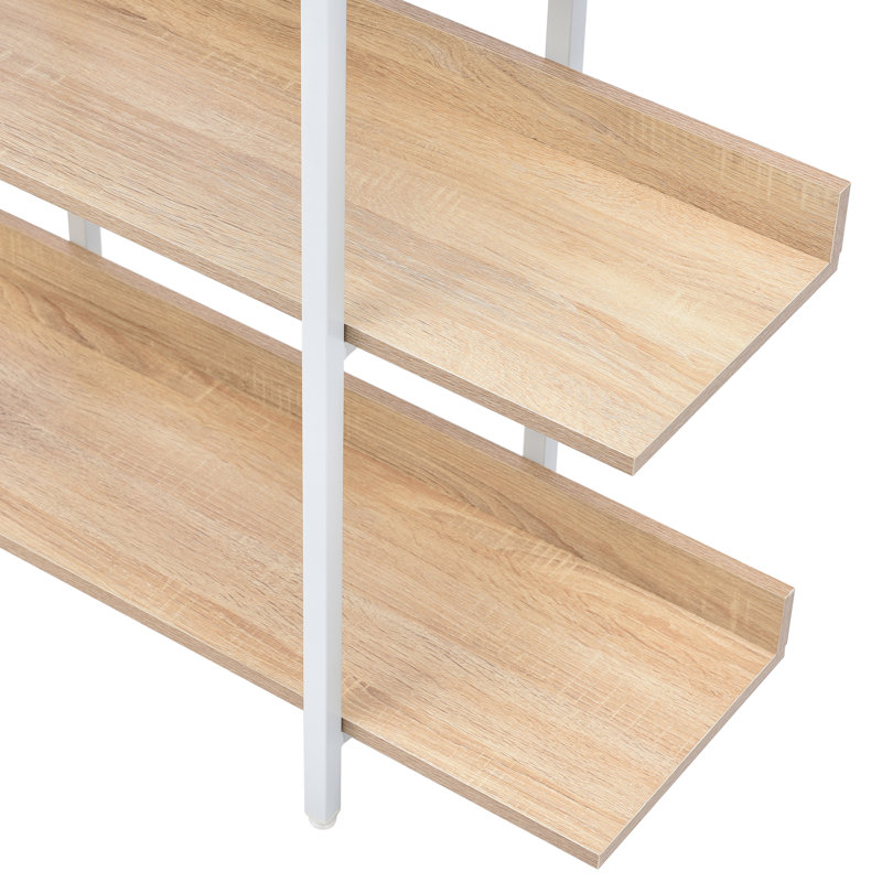 Bibliothèque à 5 niveaux avec bureau ouvert, Blanc / Chêne
