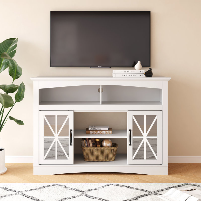 Console média à DEL Visconti pour téléviseur de 65 po ou moins avec porte vitrée, Blanc
