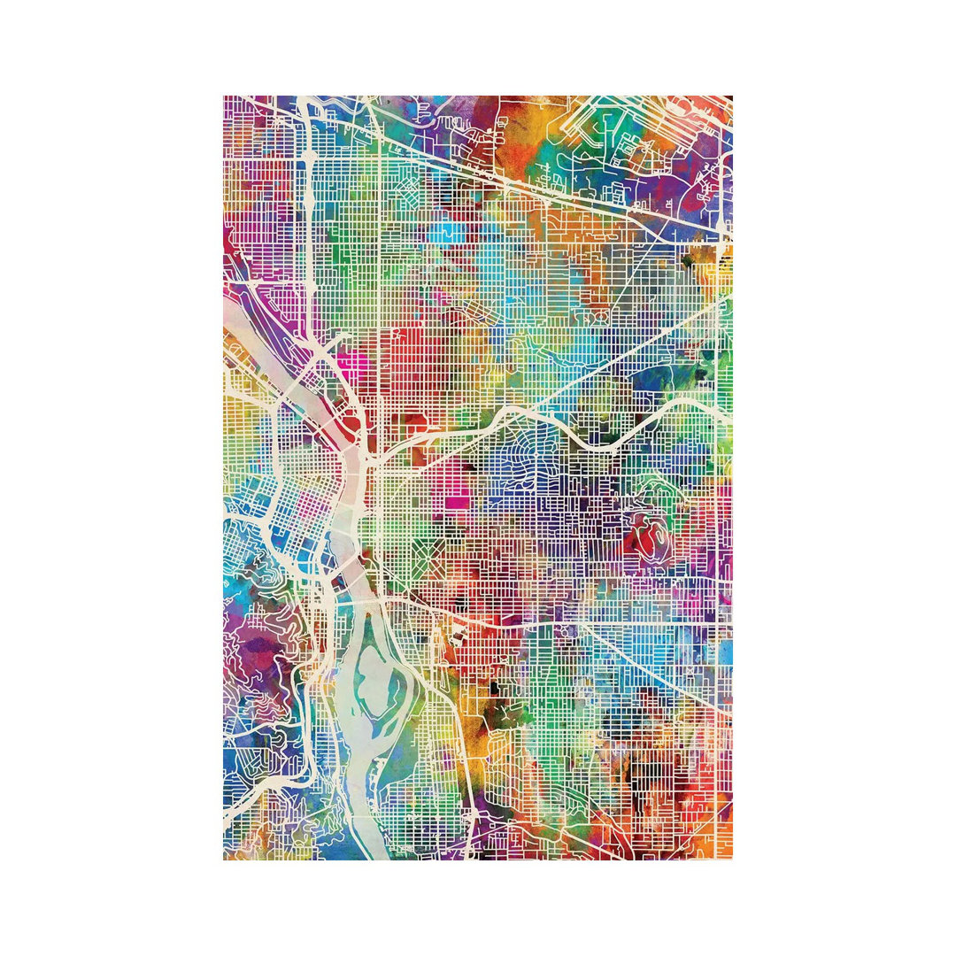 Portland Oregon City Map I by Michael Tompsett - Wrapped Canvas Gallery-Wrapped Canvas Giclée