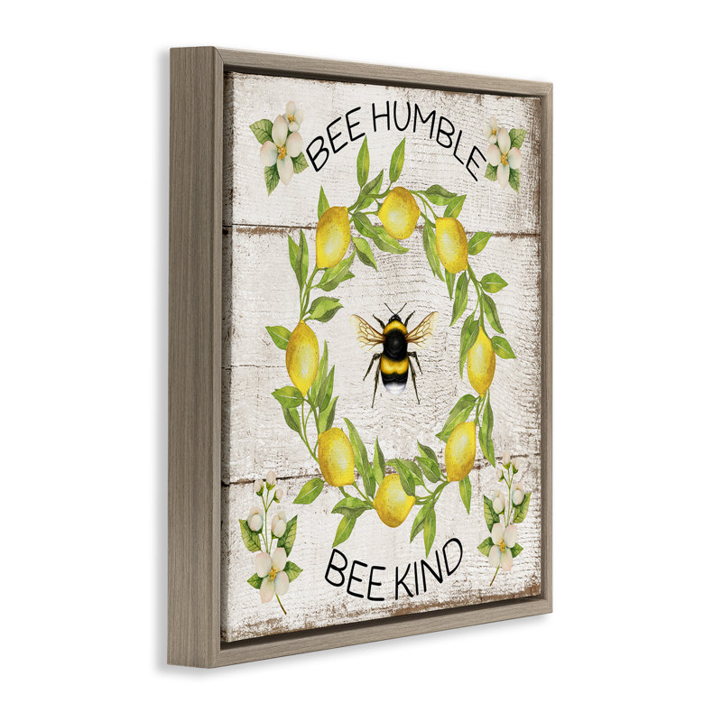  "Bee Humble & Kind", art mural flottant sur toile par Creatif Belle, H 18 po x l 18 po, Cadre flottant orme Montalcino