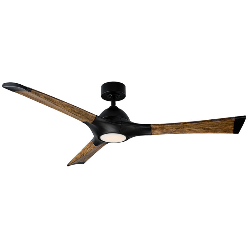72" Woody 3 - Blade Outdoor Smart Propeller Ceiling Fan with Light Kit Included, 3000K, 60", Matte Black/Distressed Koa
