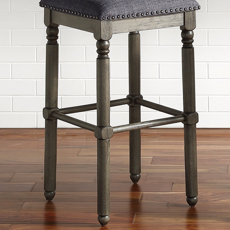 Arnhem Wood Upholstered Bar Stools, Set Of 2, Grey