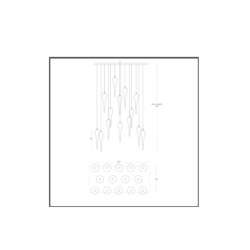 Icicle 14 - Light LED Pendant, 48" H x 27" W x 12" D, Clear/Funnel, Black