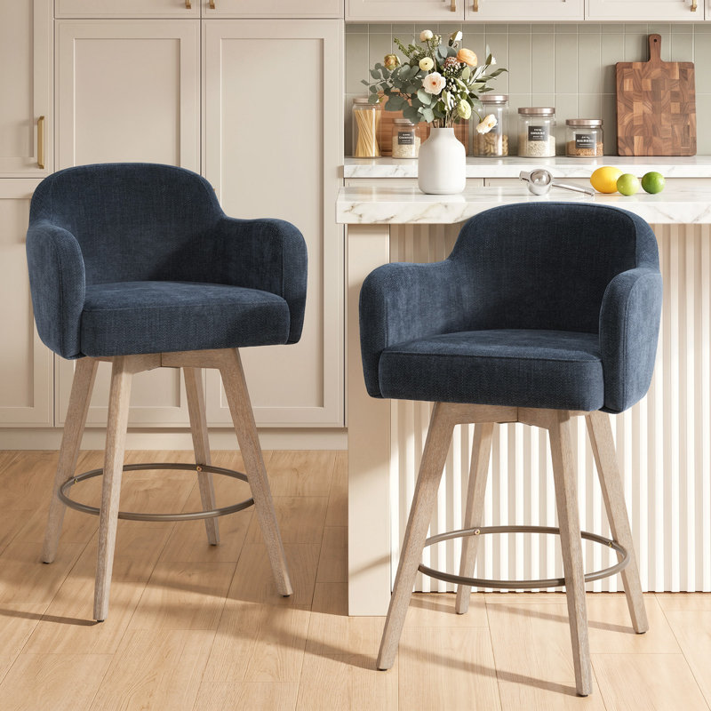 Tabourets de bar pivotants en chenille avec accoudoirs, Blue