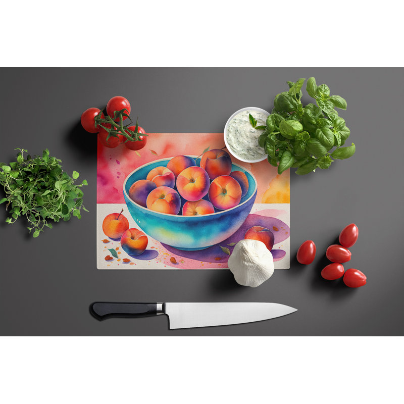 Colourful Peaches Glass Cutting Board Large