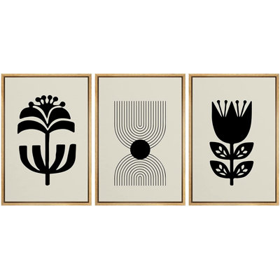 Art mural, impression sur toile encadrée, ensemble géométrique foncé, botanique, fleur, nature sauvage, illustrations, art moderne, minimalisme, décoratif pour le salon, la chambre à coucher, le bureau - 24 po x 36 po x 3 po
