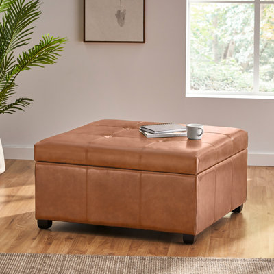 Rangement en similicuir brun clair avec coutures gaufrées et pieds en bois de bouleau, 56,88 lb