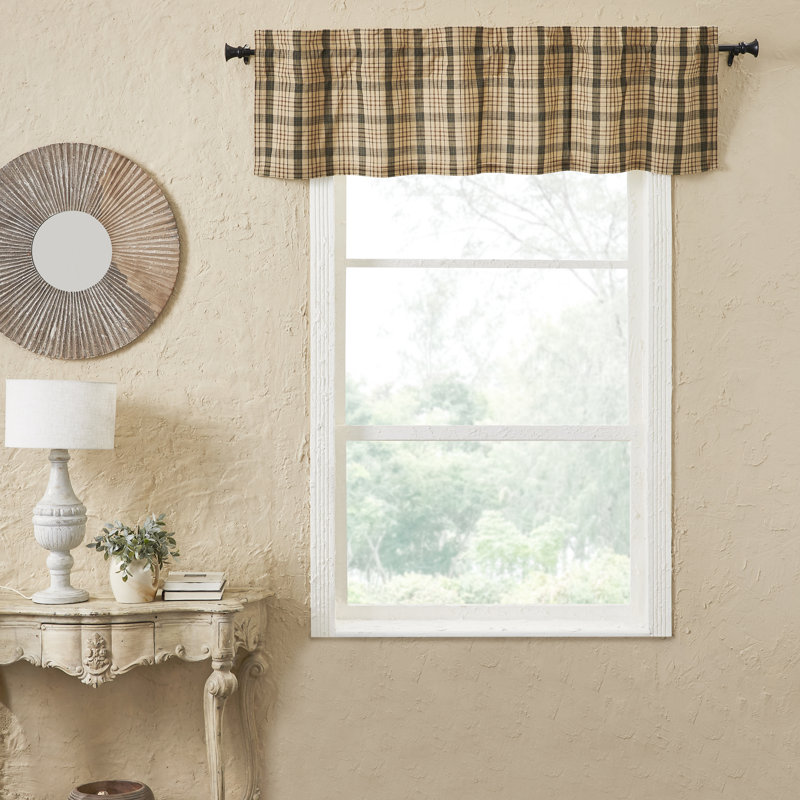 Cider Mill Plaid Cotton Valance in Khaki and Forest Green