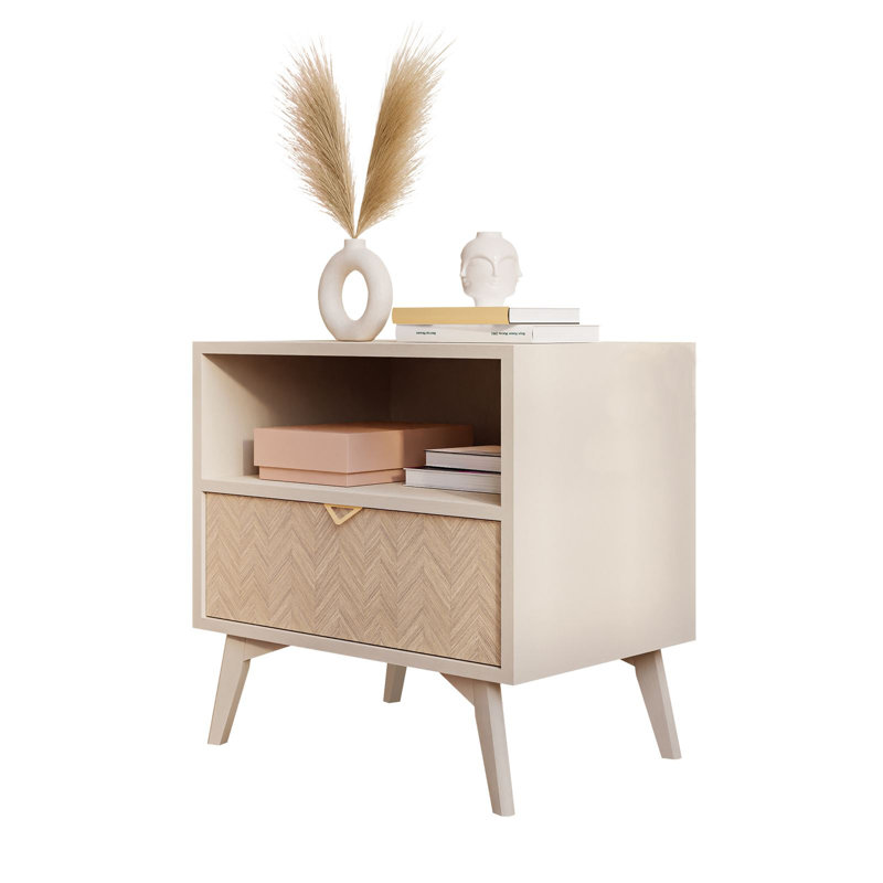Daleila 54cm W Manufactured Wood Bedside Table, Sand Beige/Herringbone Scandi Pattern