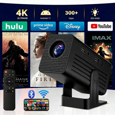 Portable Projector, Wifi and Bluetooth,4K Supported,Movie Projector with Speaker, Auto Keyston