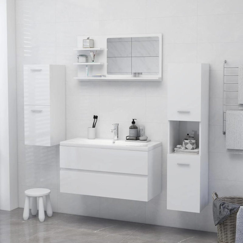 Miroir de salle de bain avec tablettes, H 17,7 po x l 35,4 po x P 4,1 po, Blanc très luisant