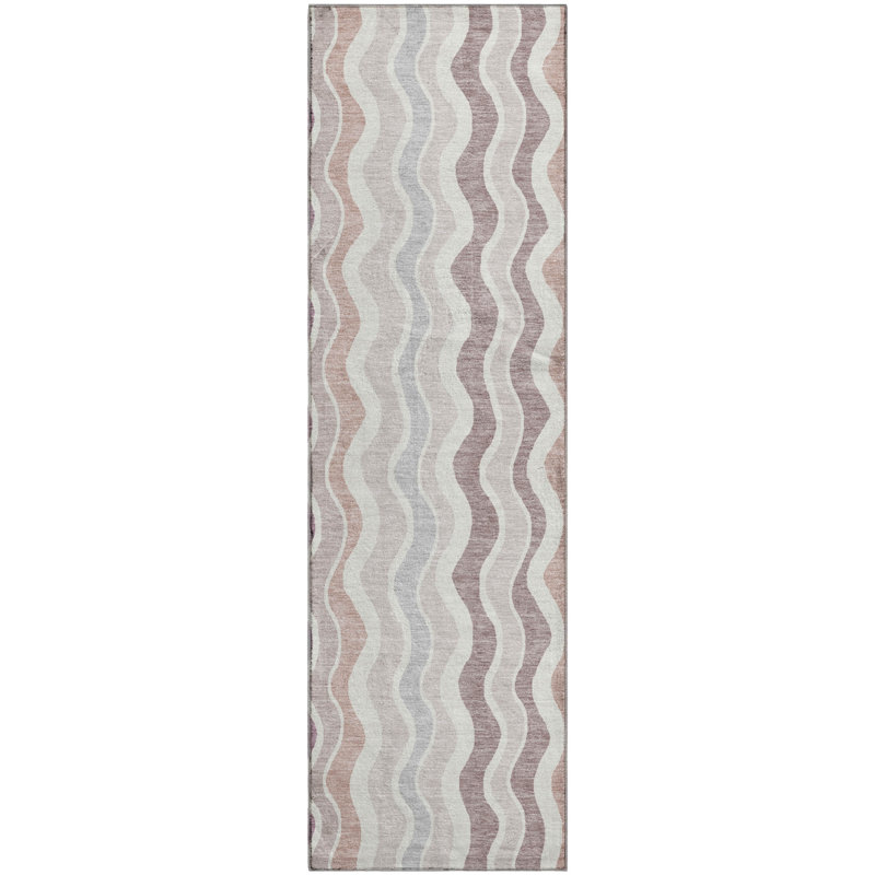 Premium Machine Washable Mayfield AMF2342 Stripes Rug, 2'3" x 7'6" Runner, Blush