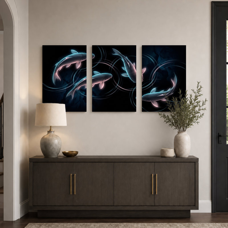 Ensemble de 3 peintures sur toile bleu et rose, 30"H x 20"W x 3pcs