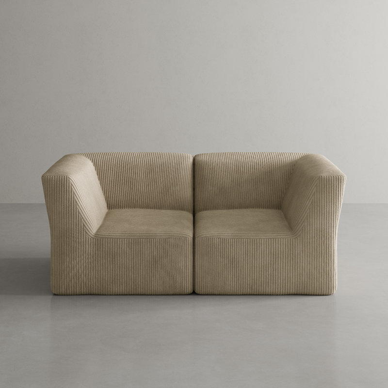 Canapé modulaire rembourré en velours côtelé 2 pièces Berlare Boneless - entièrement comprimé, aucun assemblage requis, Kaki
