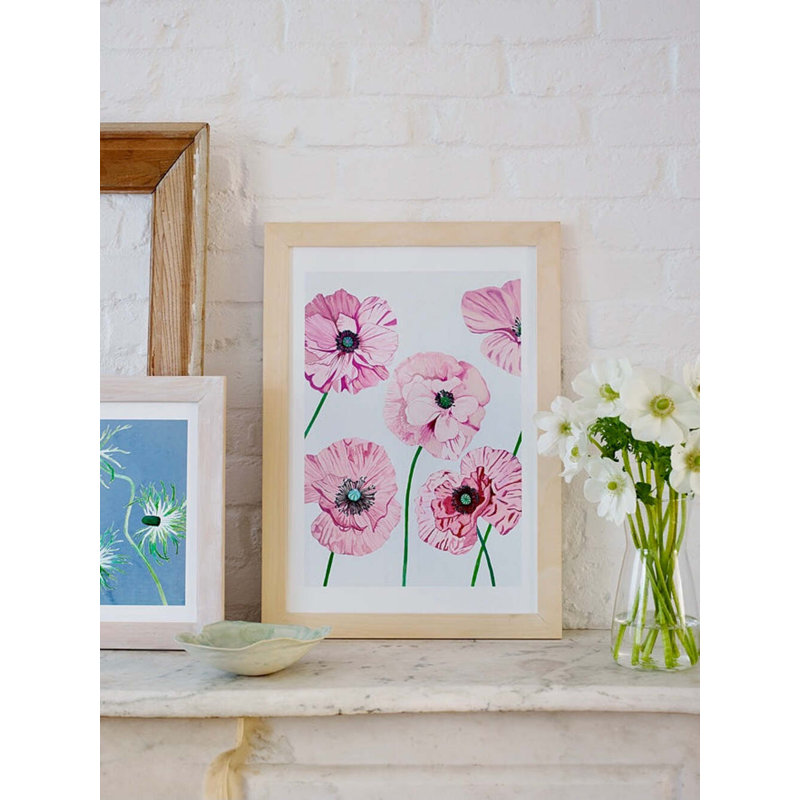 Rose Poppies On Pale Gray Print, 19" H x 13" W