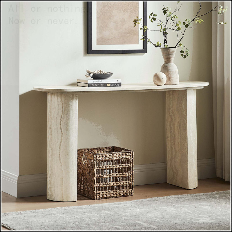 Console Table with Faux Mars Marble Pattern and Round Edge Design