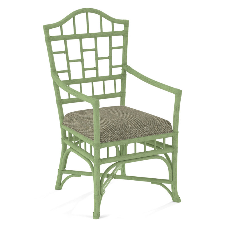 Chippendale Upholstered Arm Chair, Celery, White Performance Fabric; 0851-94