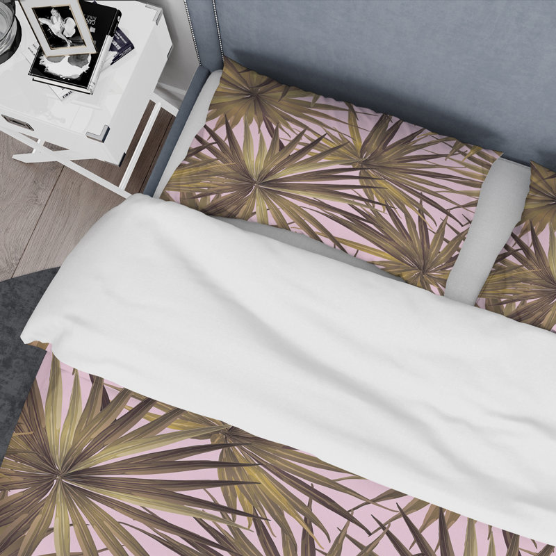 Ensemble de housse de couette à feuilles tropicales mid-century, Housse de couette double / grand et 2 taies décor