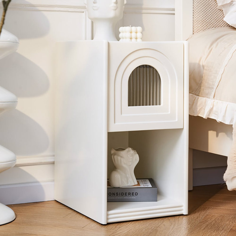Rustic Narrow Smart Nightstand Cherry Bedside Table With Sensor Light And USB Port, White