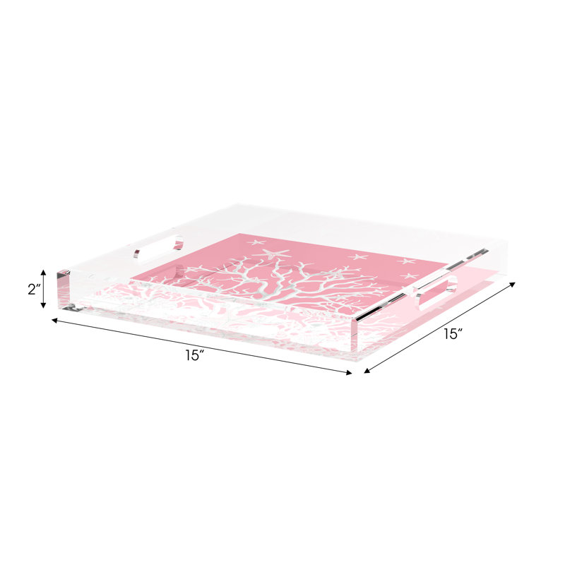 Coral Reef Acrylic Square Decorative Tray, Pink, 15"W x 15"D x 2"H