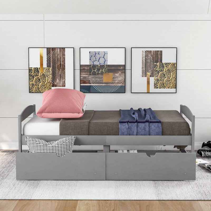 Lit plateforme simple avec deux tiroirs, Gris
