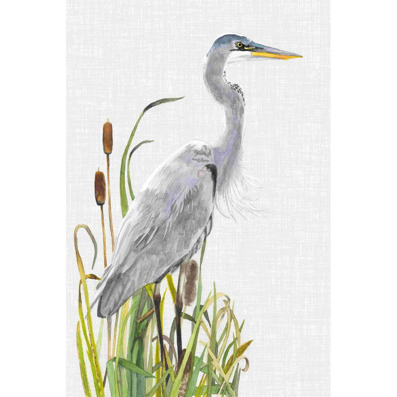 Oiseaux d'eau et quenouilles I, H 12 po x l 8 po