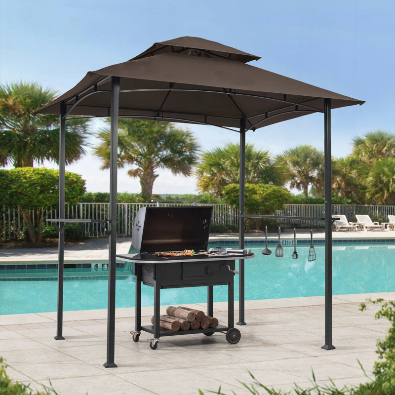 8x5 Ft Outdoor Grill Gazebo,Double Tier Soft Top Canopy and Steel Frame, Brown