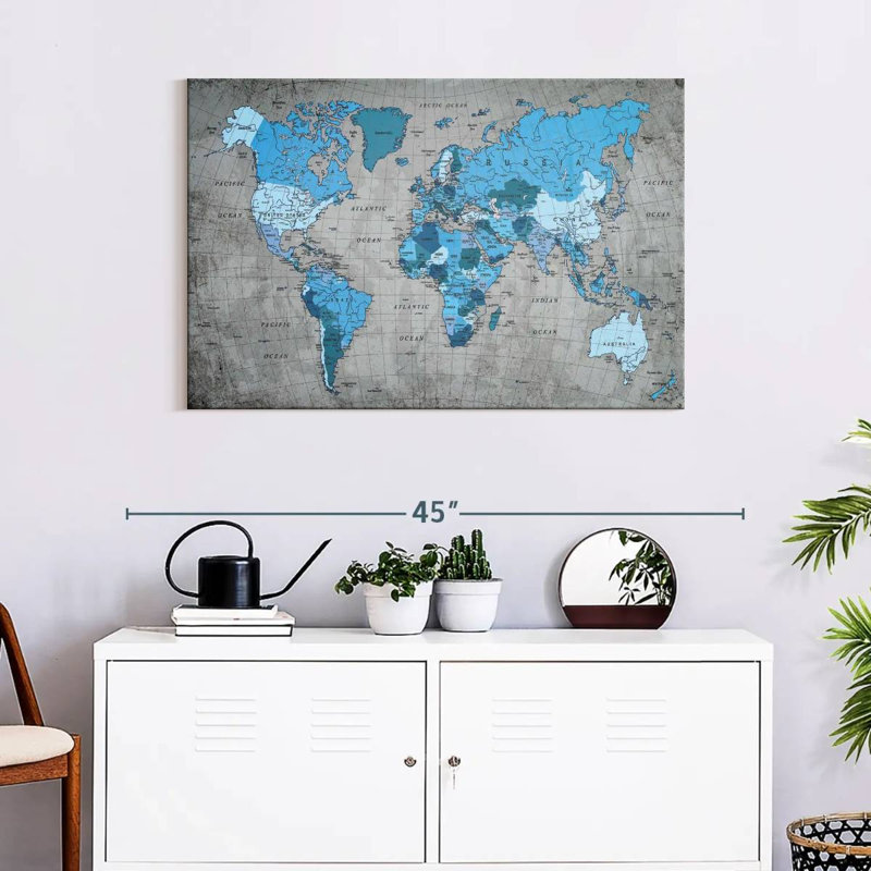 Géographie, carte du monde II, H 24 po x l 36 po