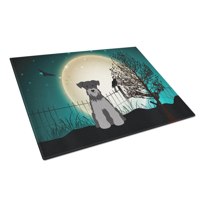Planche à découper miniature en verre à schnauzer caroline Scary Halloween, Noir / argent