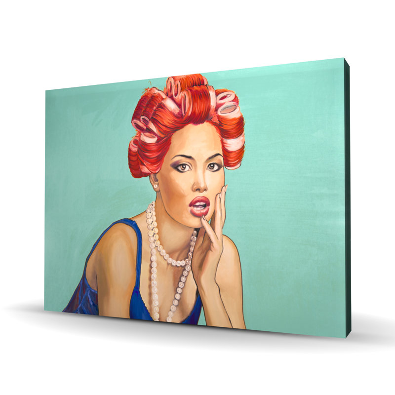 Pin up  with curlers - Turquoise Clothes Canvas Art