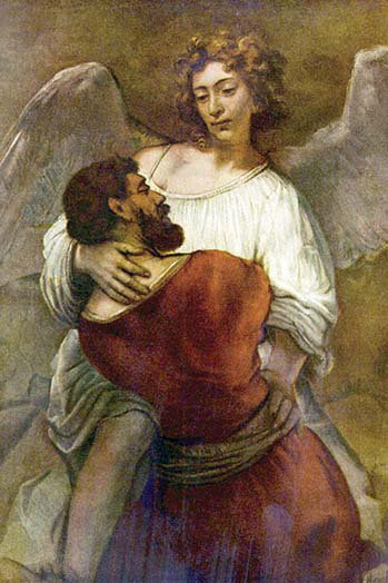 « jacobs luttent avec l’ange » par rembrandt van rijn-impression, H 36 po x l 24 po
