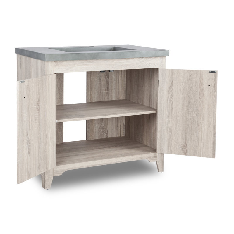 Ensemble de meuble-lavabo simple 36 po Sia, Grain de bois gris clair, Ciment