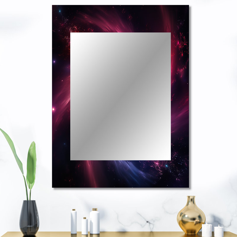 Rose et noir nébuleux Nexus - abstrait spirales murales uniques, miroir moderne, art imprimé en métal, 40 po x 30 po