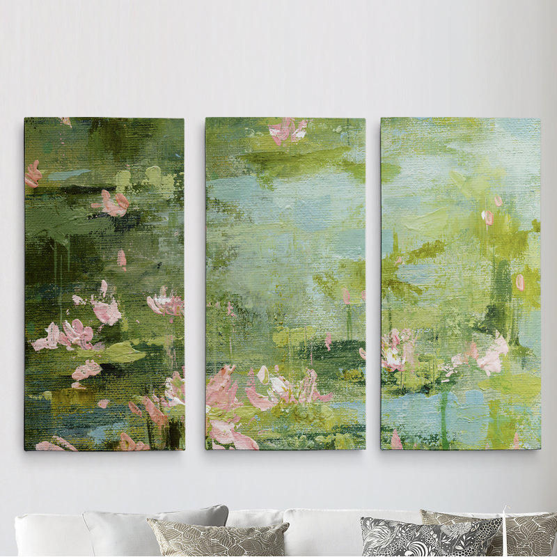 Une reproduction d’eau de qualité supérieure céladon II-multi-pièces sur toile, H 24 po x l 48 po x P 1,5 po