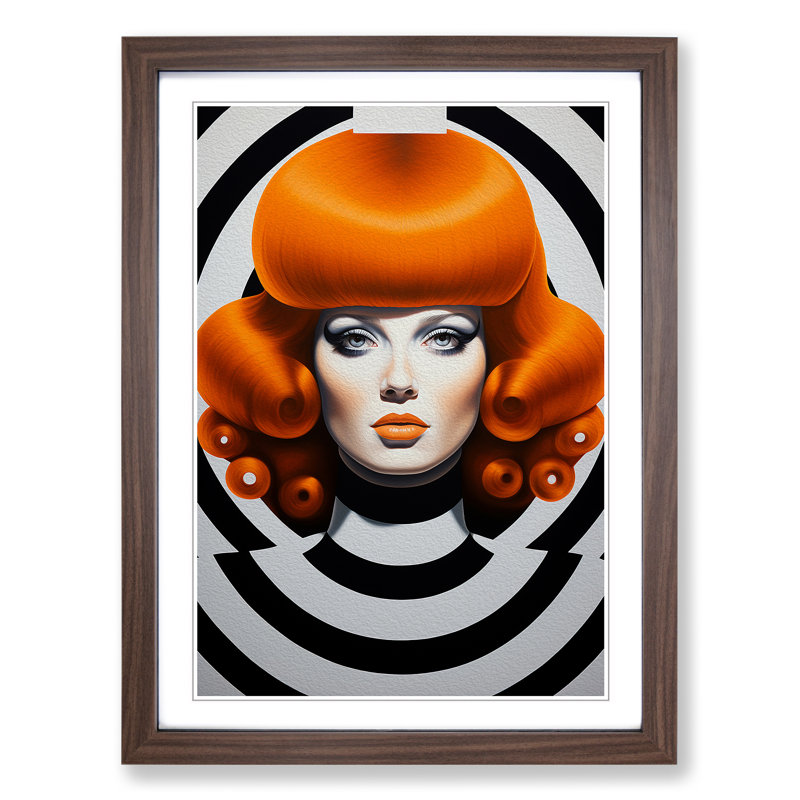 Woman With Curls Op No.2 - Single Picture Frame Print on Wood, 46cm H x 34cm W x 2cm D, Walnut