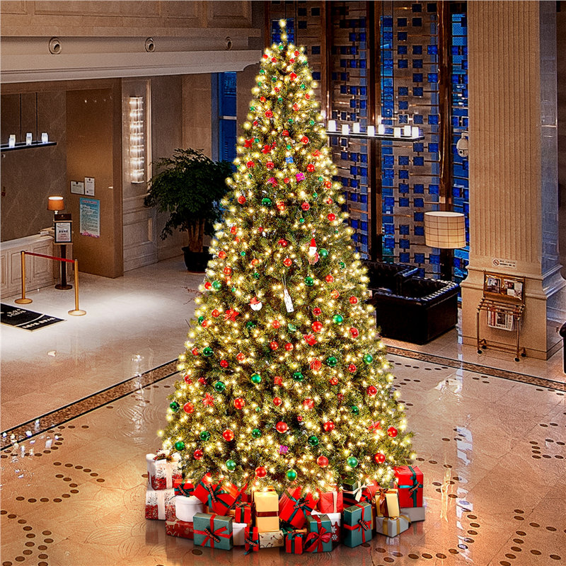 Pre-Lit Green Spruce Artificial Christmas Tree with Foldable Stand, 12' H