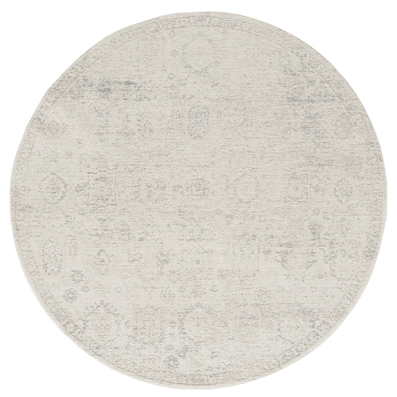Kwamane Beige/Gray Traditional Floral Filigree Power-loomed Indoor Area Rug, Round 6'