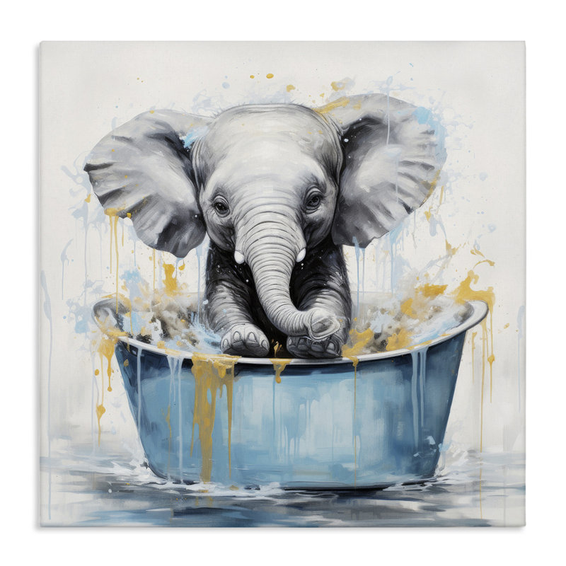 «Bathing Baby Elephant Canvas» par Lazar Studio, H 30 po x l 30 po