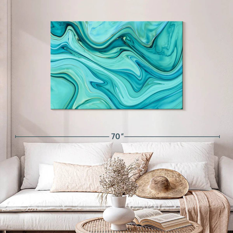 Avery turquoise abstrait, H 30 po x l 45 po