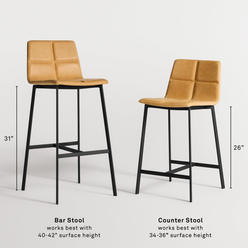 Between Us Upholstered Stool with Metal Frame, Black, Bar Stool (31" Seat Height), Camel Genuine Leather