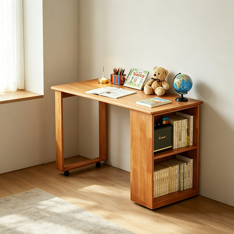 Petit bureau pratique en bois d'hévéa massif, 29.52" H x 39.37" W x 21.65" D