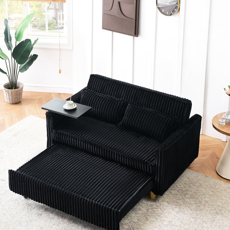 Velours côtelé noir avec table mobile amovible et prise pour bureau pour les amoureux, Noir