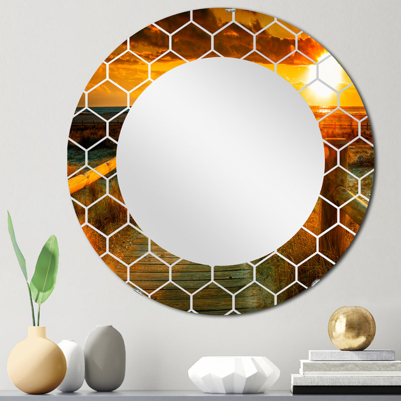 Warm Sunset By The Beachside - Miroir mural nautique et côtier, 24 po x 24 po